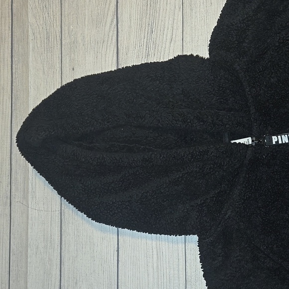 PINK Women's Quarter Zip Pullover Teddy Sweater Black Size L - Picture 3 of 8